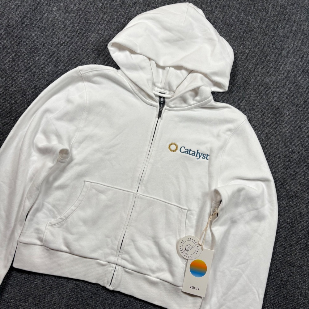 Vuori Sedona Classic Full Zip Womens S White Hoodie VW2067 Catalyst Logo